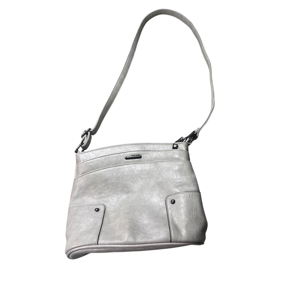 CLUCI Crossbody Shoulder Bag Pearl Silver Metallic Vegan Leather Multi Pocket